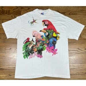 Vintage 90s Nature Graphics Birds Aviary Toucan Parrot T-Shirt Men's Sz XL